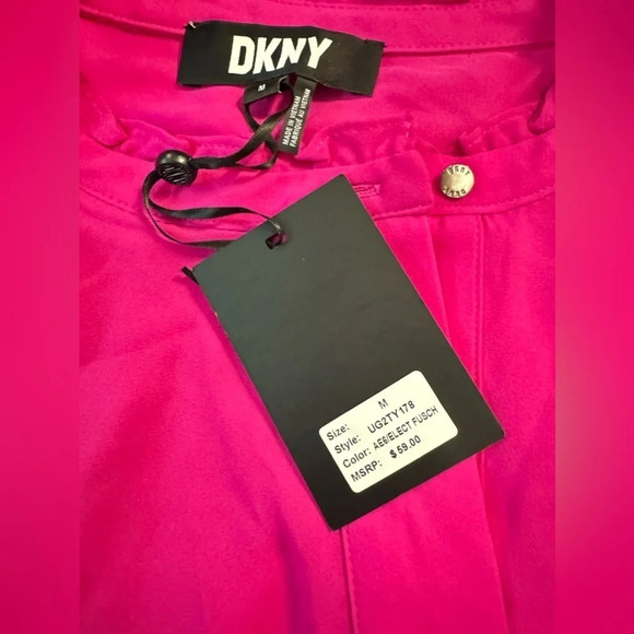 DKNY | Georgette Mock Neck Sleeveless Ruffled Trim Shirt (M) - Picture 3 of 5